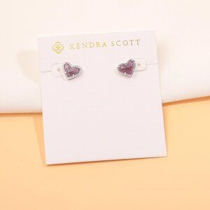 NEW Kendra Scott Ari Heart Silver Amethyst Stud Earrings